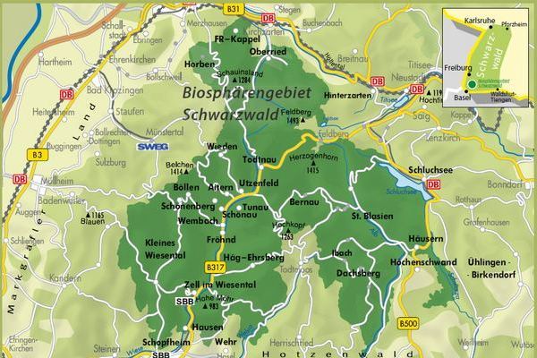 Karte des Biosphrengebiet Schwarzwald